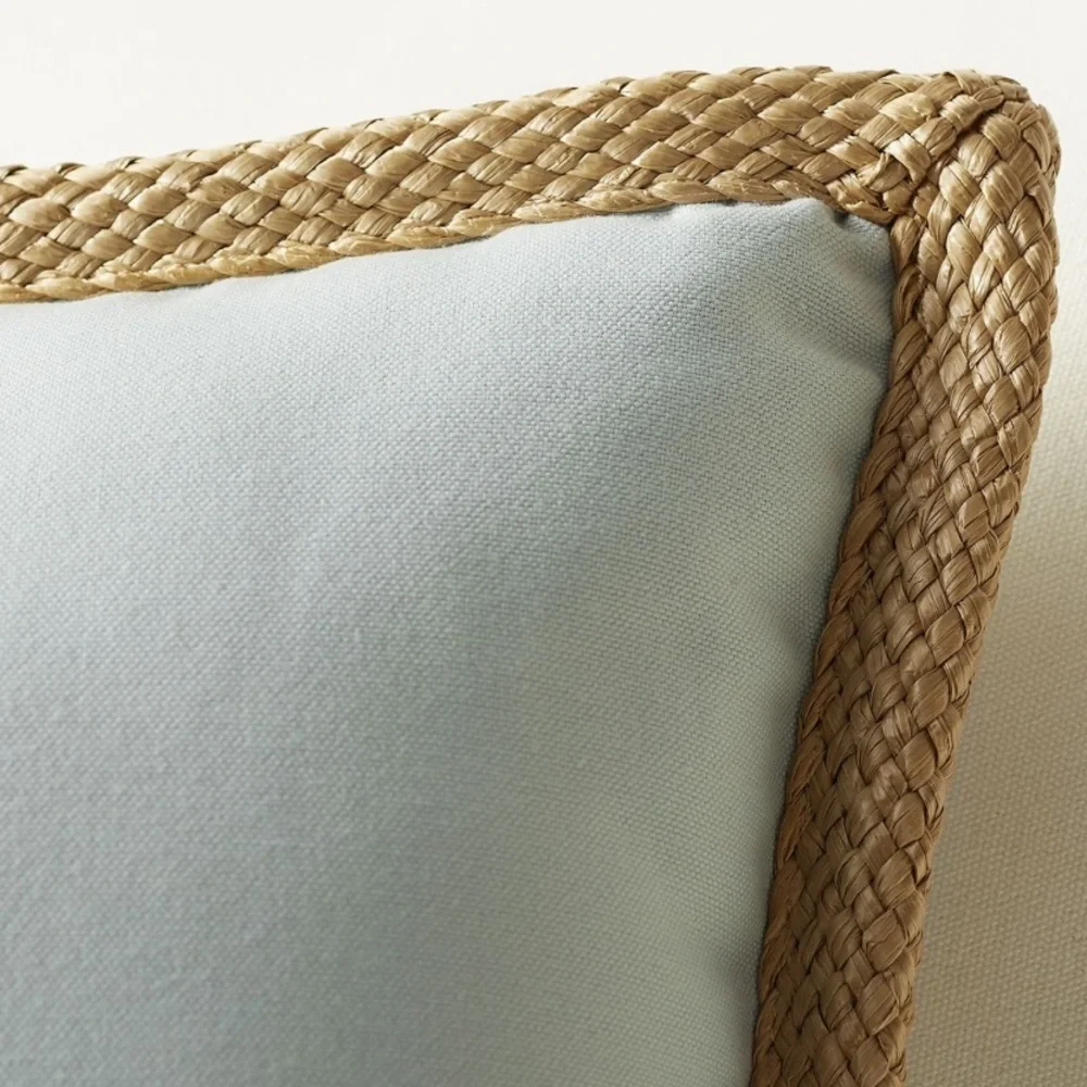 Pottery Barn Blue Linen With Jute Trim Accent Pillow With Feather Insert